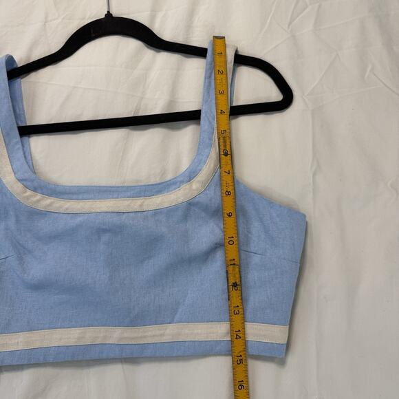 Avec Les Filles Linen‎ Blend Crop Top Blue Tank Sleeveless Size M Spring Summer - Picture 12 of 12